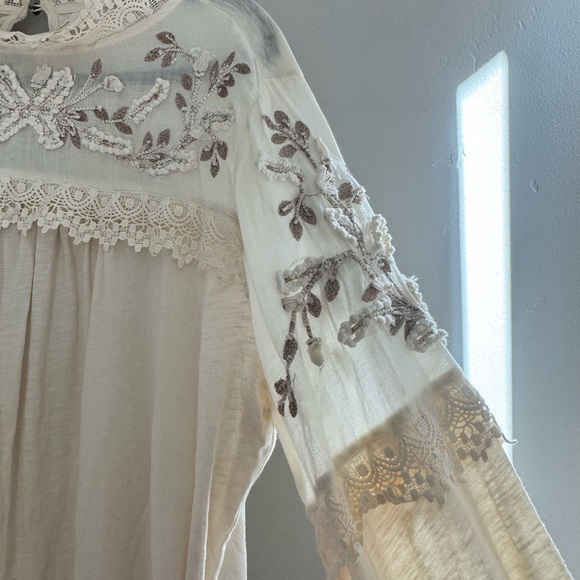 Anthropologie Jenna Lace Bohi Oullover Embroidered Blouse Cream Romantic XL - Picture 7 of 10
